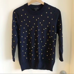 J Crew navy embroidered star merino sweater